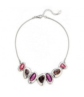 Zilverkleurige halsketting met paars en roze parelmoer inleg