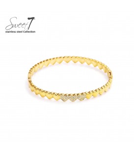Goudkleurige armband met hartjes en zirkonia steentjes