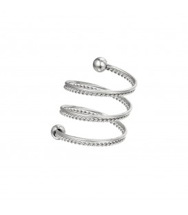 Zilverkleurige spiraalvormige ring met twee bolletjes (16)