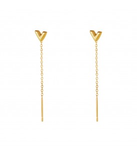 Goudkleurige hangende ketting oorbellen met een pijlbedel