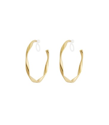 Goudkleurige oorclips met een gedraaide ring en een kunststof clipje