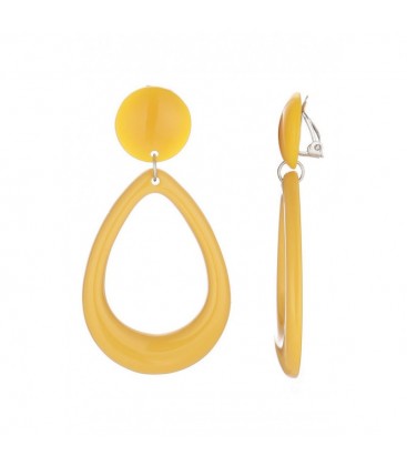 Oorclips in geel met open druppelvormige hanger