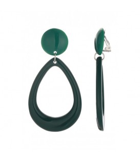Oorclips in donkergroen met een ovale hanger