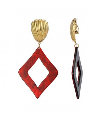 Oorclips met rode hanger en goudkleurige clip