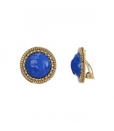 Oorclips blauw met een bewerkte goudkleurige rand