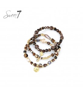 Armband bruin gekleurde natuur stenen kralen en meerdere strengen