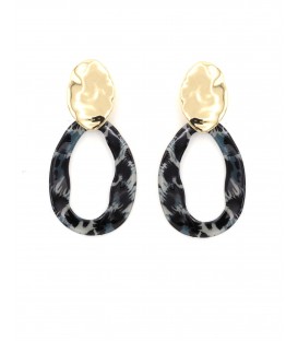 Oorclips zwarte gekleurde gemarmerde ring met goudkleurig oor stukje
