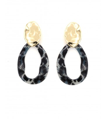 Oorclips zwarte gekleurde gemarmerde ring met goudkleurig oor stukje