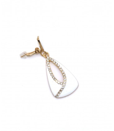 Oorclips wit met een heldere strass stenen rand in het midden