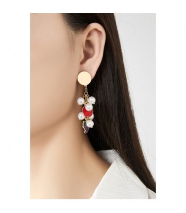 Oorclips goudkleurig met appel, druif en pareldetails