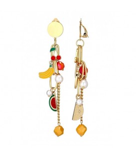 Oorclips met speels fruit design en goudkleurige ketting