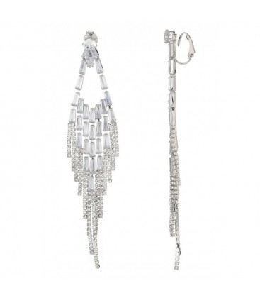 Oorclips zilverkleurige met strengen van heldere strass steentjes