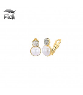 Oorclips met parel en kristalaccent in goudkleurige rand