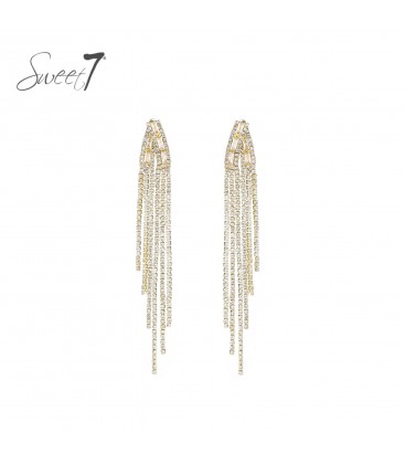 Oorbellen met lange strass franjes in goudkleur