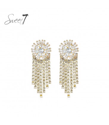 Oorbellen goudkleurig met franjes en heldere strass steentjes