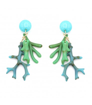 Oorclips met koraalvorm in turquoise en groen