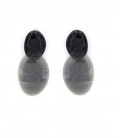 Oorclips met ovaal zwart oor stukje en grijze hanger