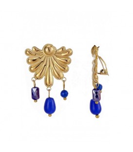 Oorclips goudkleurig met blauwe kraaltjes