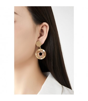 Oorclips goudkleurig met oranje en beige kralen