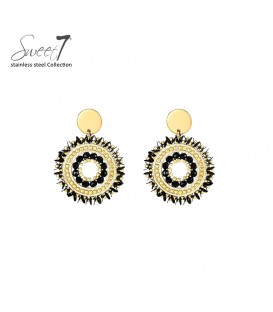 Oorbellen met ronde zwart, goudkleurige kralencombinatie