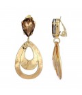Oorclips met goudkleurige lagen en bruin kristal steentje