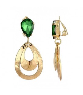 Oorclips met goudkleurige lagen en groene kristalsteen