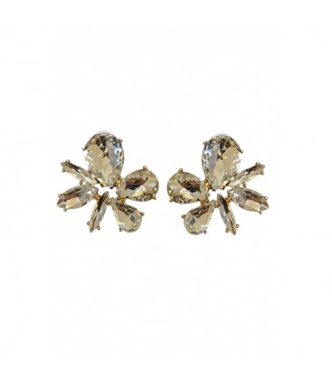 Oorclips met heldere steentjes in goudkleurige setting