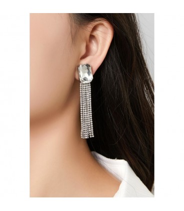 Oorclips goudkleurig met lange heldere strass kettingen