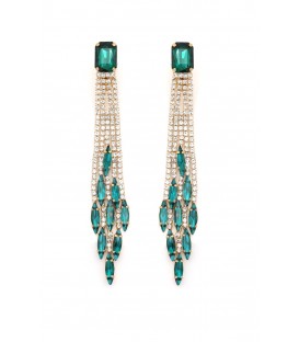 Oorclips goudkleurig met heldere en groene steentjes