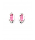 Oorclips met ovale roze cat eye steen en zilverkleurige omlijsting