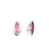 Oorclips met ovale roze cat eye steen en zilverkleurige omlijsting
