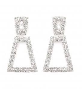 Oorclips zilverkleurig met heldere fonkelende strass steentjes