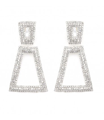 Oorclips zilverkleurig met heldere fonkelende strass steentjes