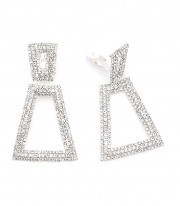 Oorclips zilverkleurig met heldere fonkelende strass steentjes