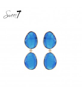 Oorbellen met dubbele blauwe cat eye steen