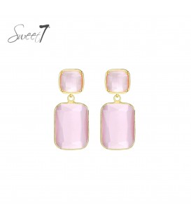 Oorbellen zachtroze cat eye glas met een goudkleurige rand