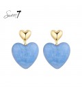 Oorbellen blauw hart met een goudkleurig oor stukje