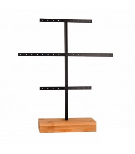 Zwarte sieraden rek met een blank houten voet