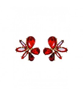 Oorclips in bloemvorm met vuurrode stenen