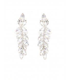 Oorclips zilverkleurig met heldere fonkelende steentjes in blad vorm