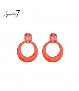 Oorbellen met rode hanger en goudkleurige rand