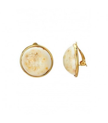 Oorclips met ronde creme terrazzo steen goudkleurige rand