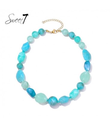 Halsketting met turquoise en mintgroene kralen