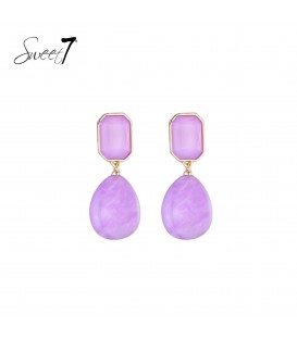 Oorbellen paarse ovale hanger en goudkleurige rand