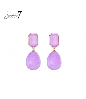 Oorbellen paarse ovale hanger en goudkleurige rand