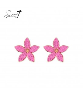 Oorbellen met roze bloem en goudkleurige rand