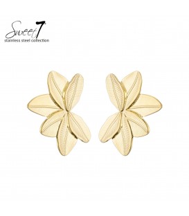 Oorbellen goudkleurig in bladvorm met fijne structuurdetails