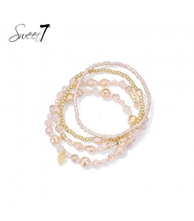 Armband set met camel kleurige kralen en goudkleurige details