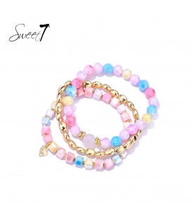 Armband set met gekleurde kralen en goudkleurige details