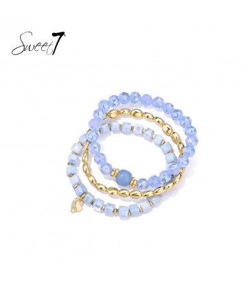 Armband set met lichtblauwe facet kralen en goudkleurige accenten